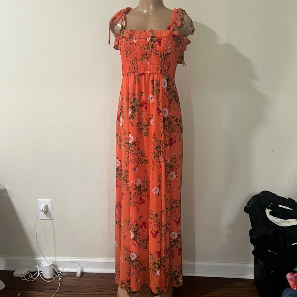 Gal Meets Glam Orange Smocked Maxi Dress